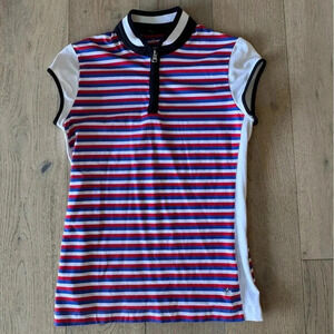 Lohla Sport Striped Cap Sleeve Polo Small Red White Blue